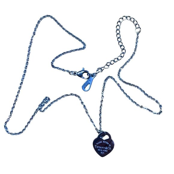 Tiffany & Co. 925 sterling silver heart tag charm and 18 KGP necklace 18" chain - Picture 4 of 7